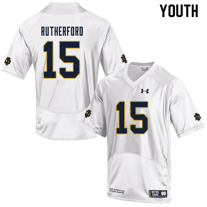 Youth NCAA Notre Dame Fighting Irish #15 Isaiah Rutherford Stitched College Under Armour Authentic White Football Jersey YI10T14QX